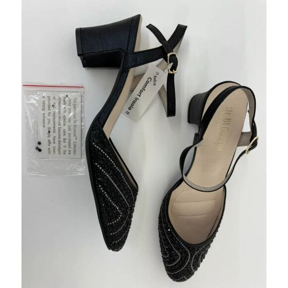 DE BLOSSOM / Gloria-10 / Womens Black Rhinestone Heeled Ankle Strap Sandals / Me - Picture 7 of 9